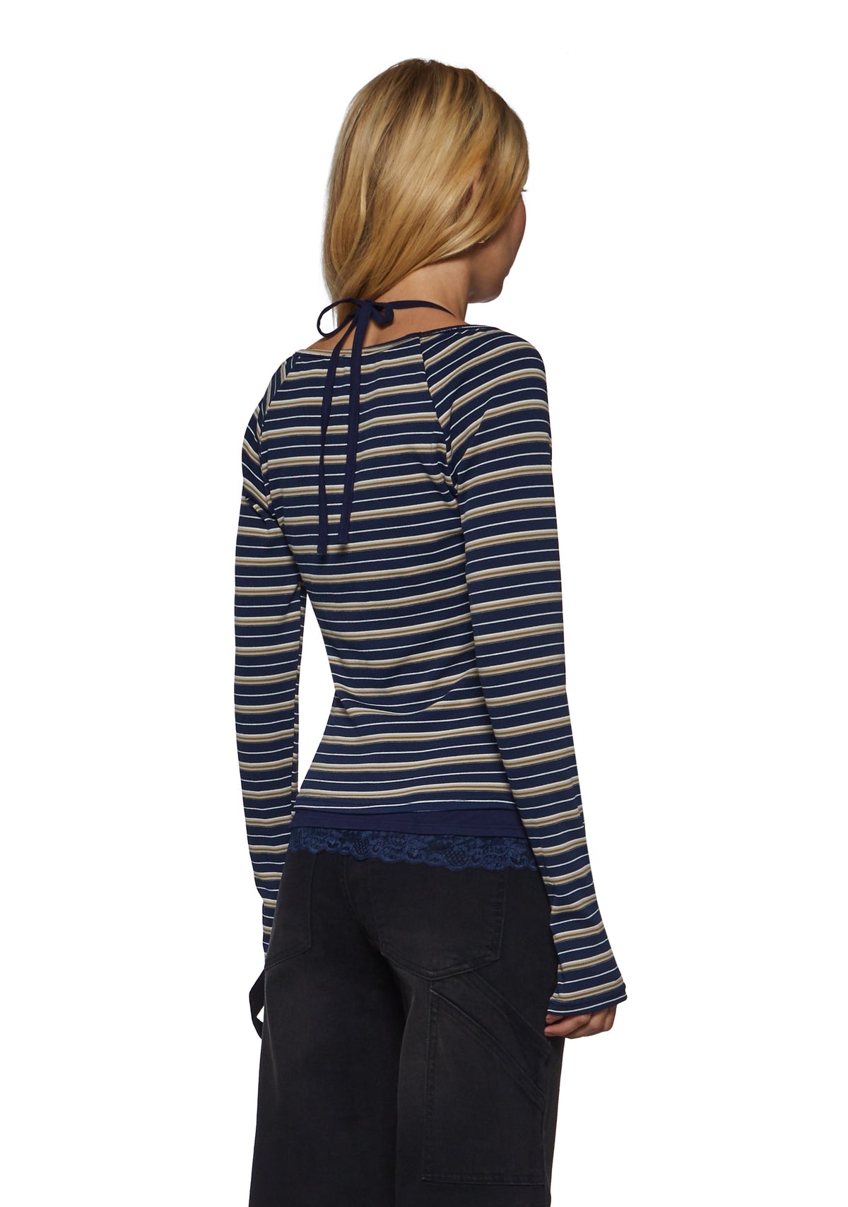 Angela Stripe Layered Cami Long Sleeve - Blue