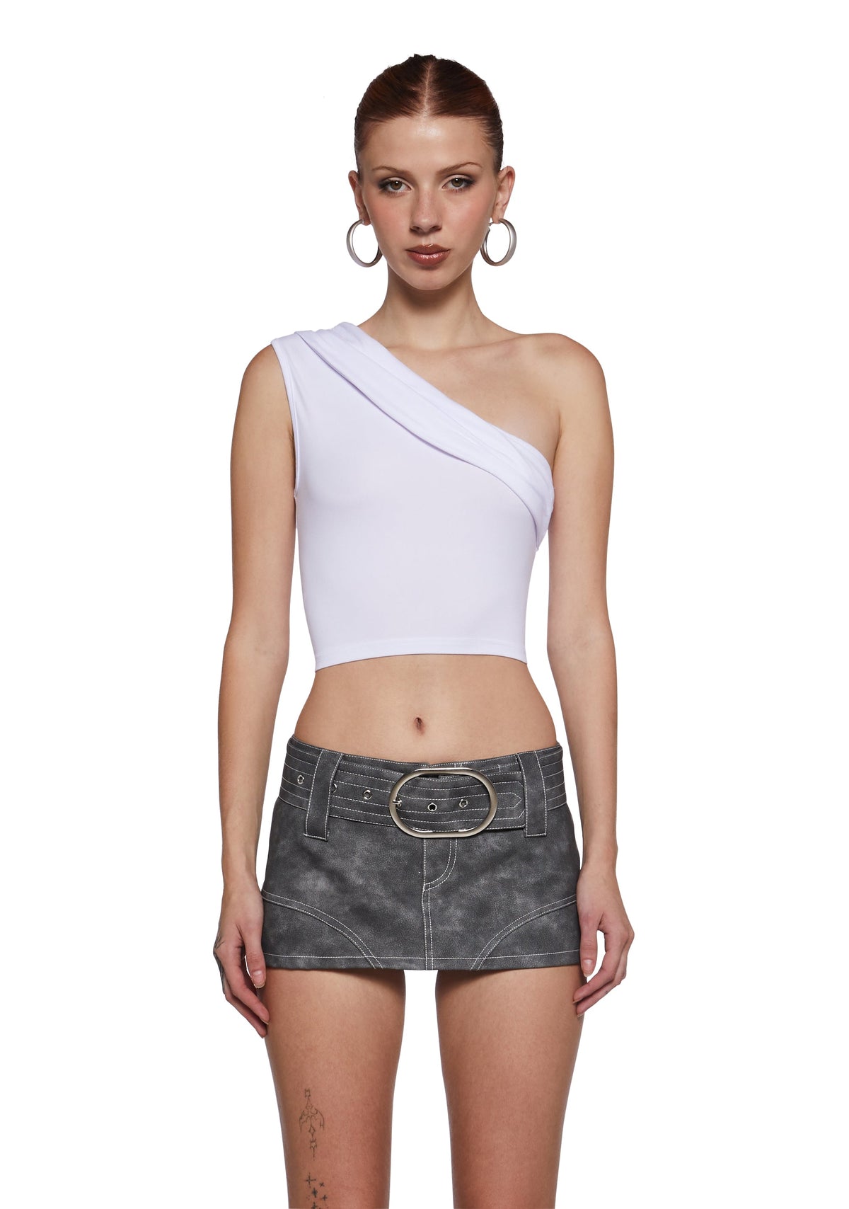 Fake Number Off The Shoulder Top - White