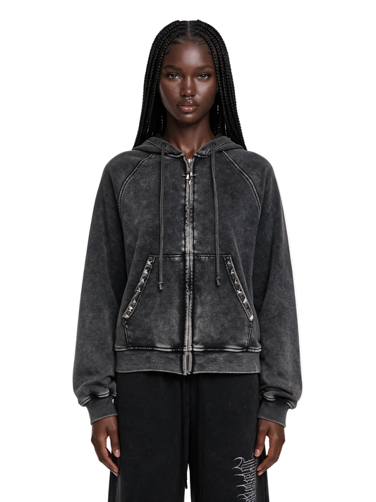 Remix Studded Washed Zip Hoodie