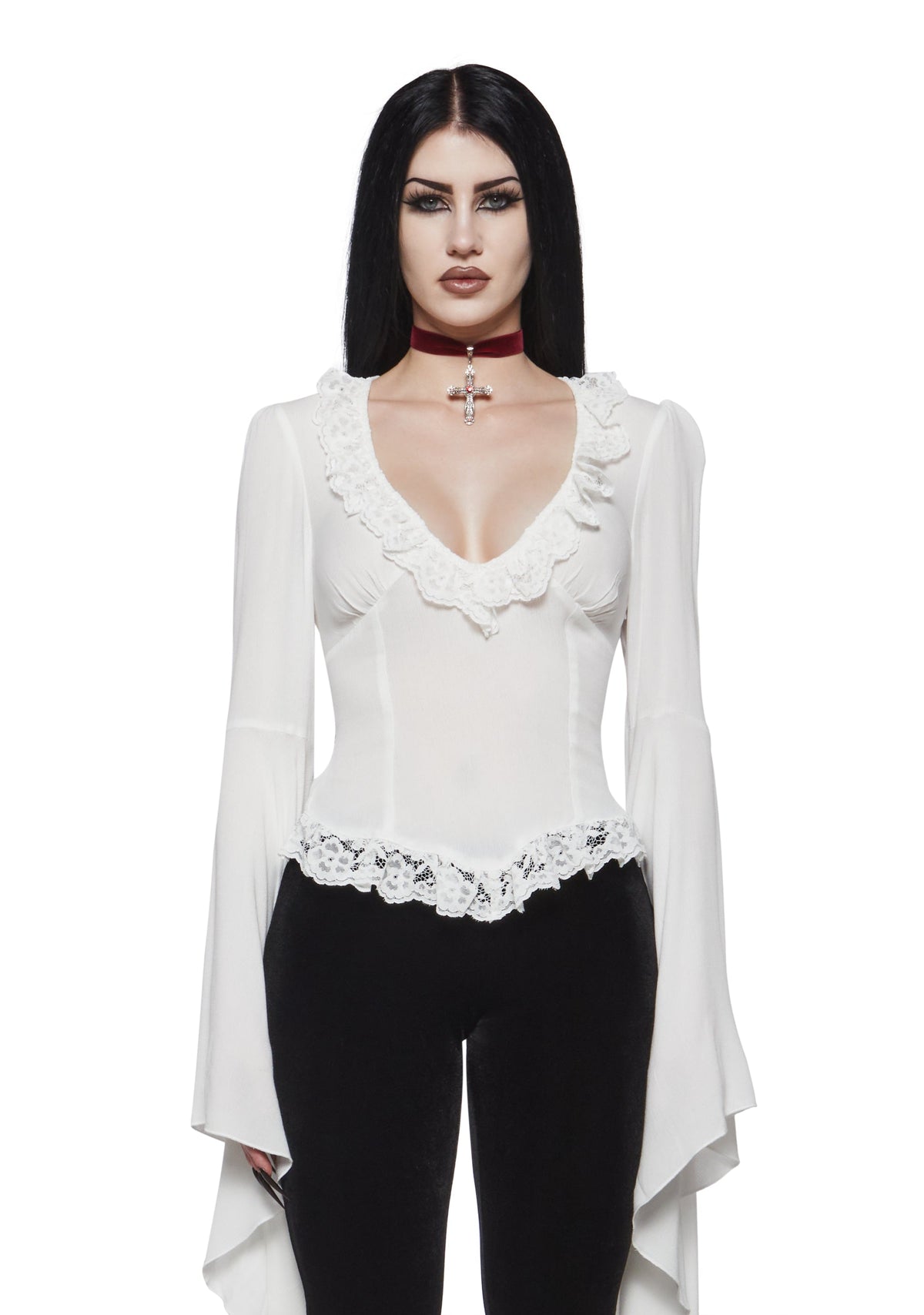 Full Vampire Long Sleeve Blouse - Ivory
