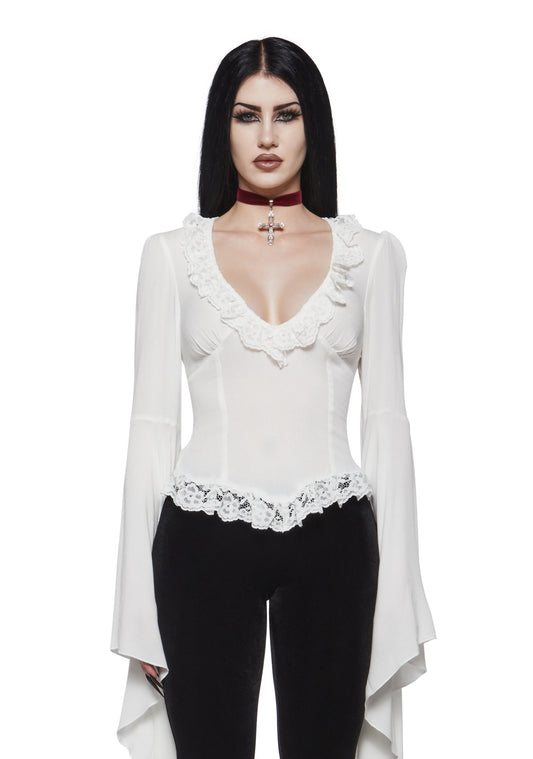 Full Vampire Long Sleeve Blouse - Ivory