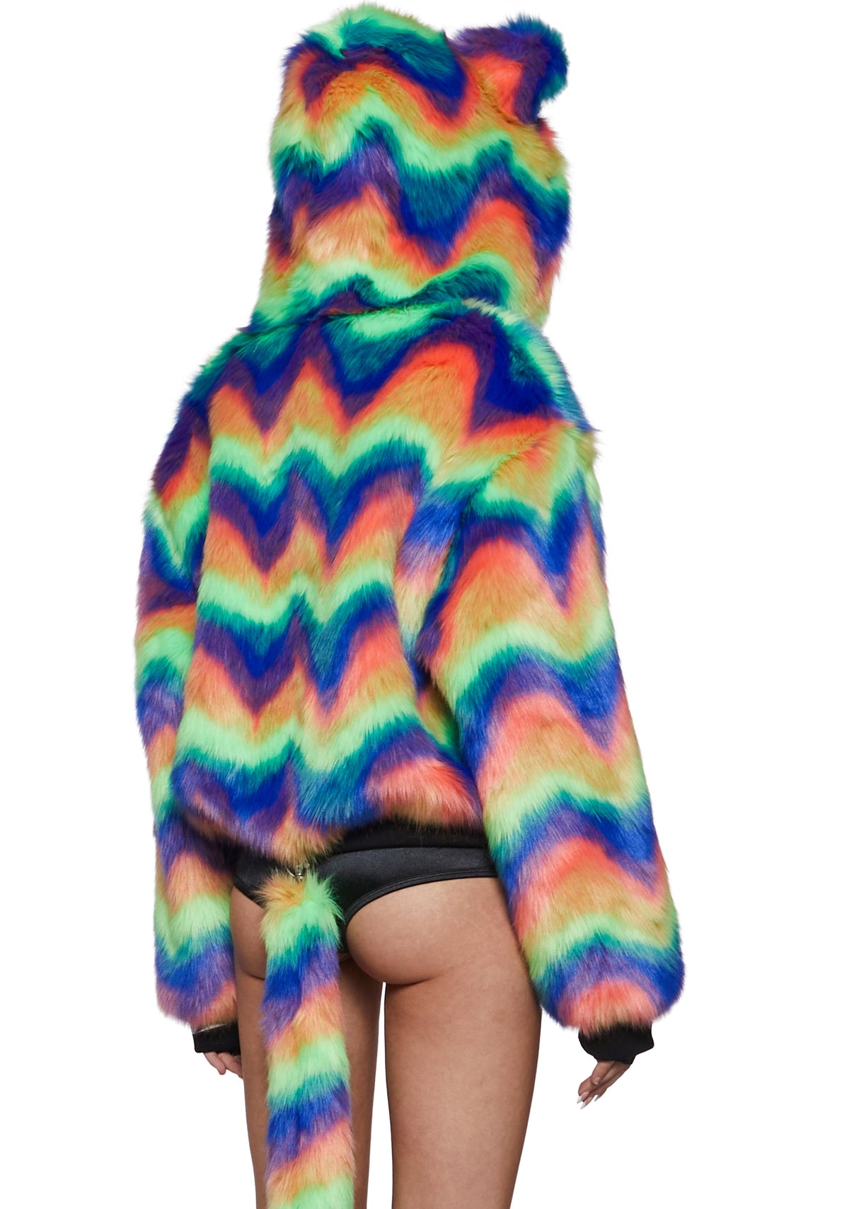 Kaleidoscope Kitten Rainbow Faux Fur Coat