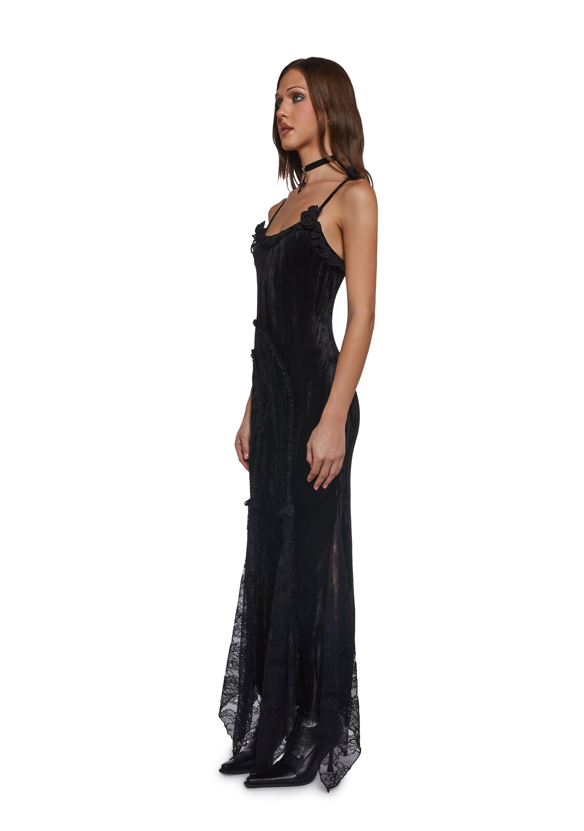Velvet Maxi Dress With Rosettes