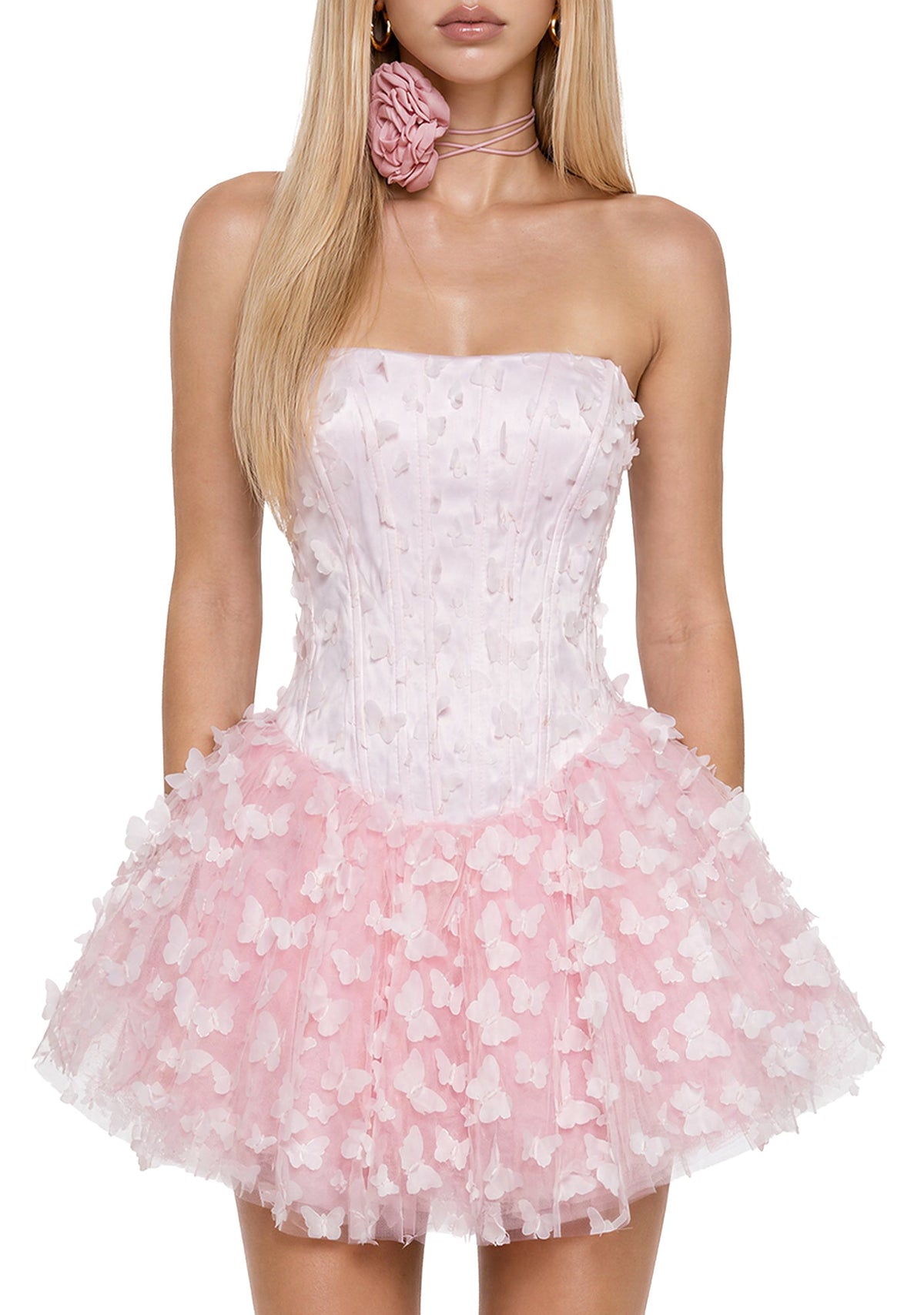 Butterfly Delight Strapless Mini Dress