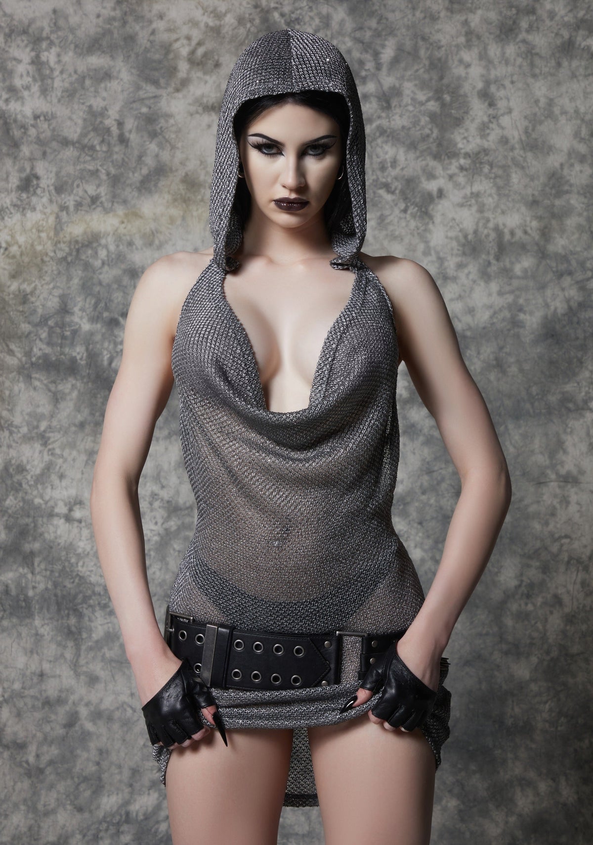 Analog Hooded Cowl Neck Dress