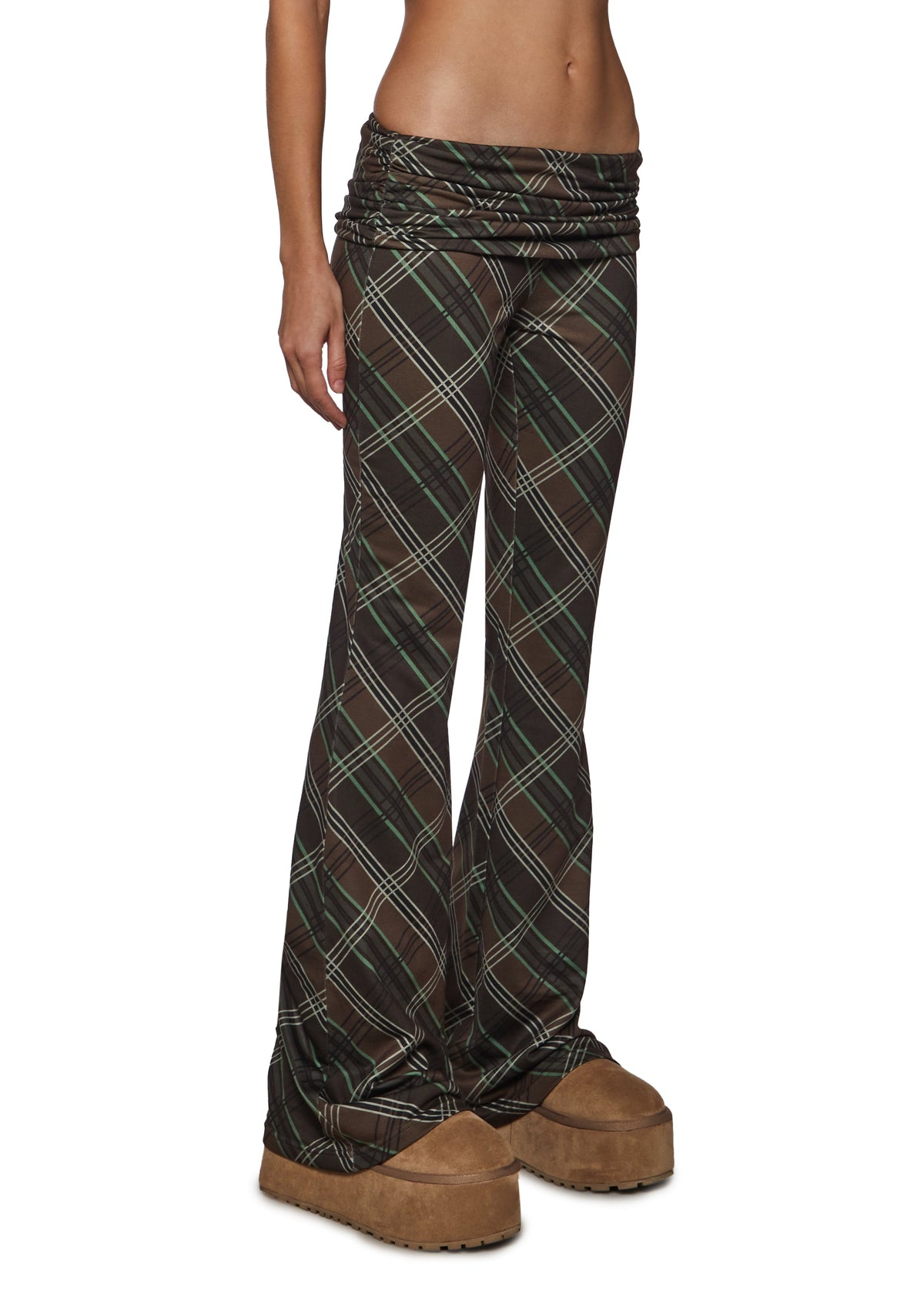 Sable Plaid Fold Over Flare Yoga Pants