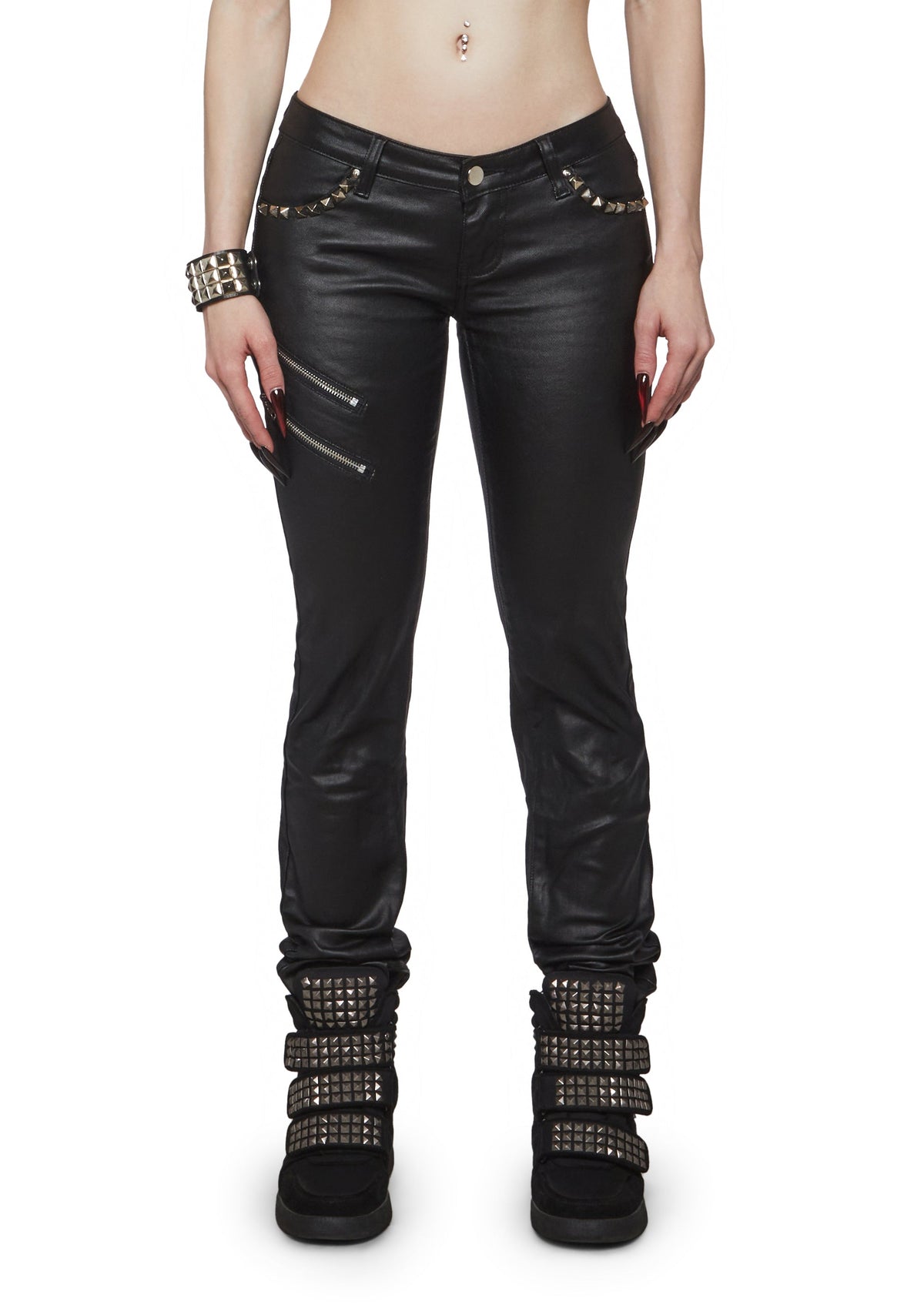 Born To Rock Wax Denim Skinny Jeans - Studded
