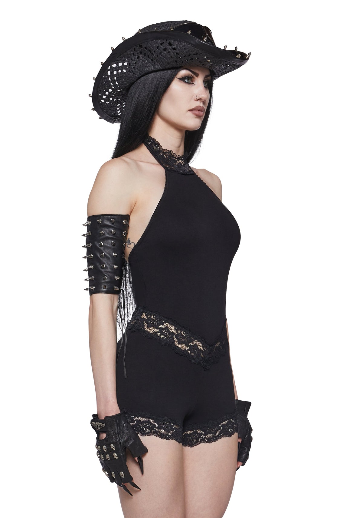 Chaos Lace Trim Mock Neck Romper