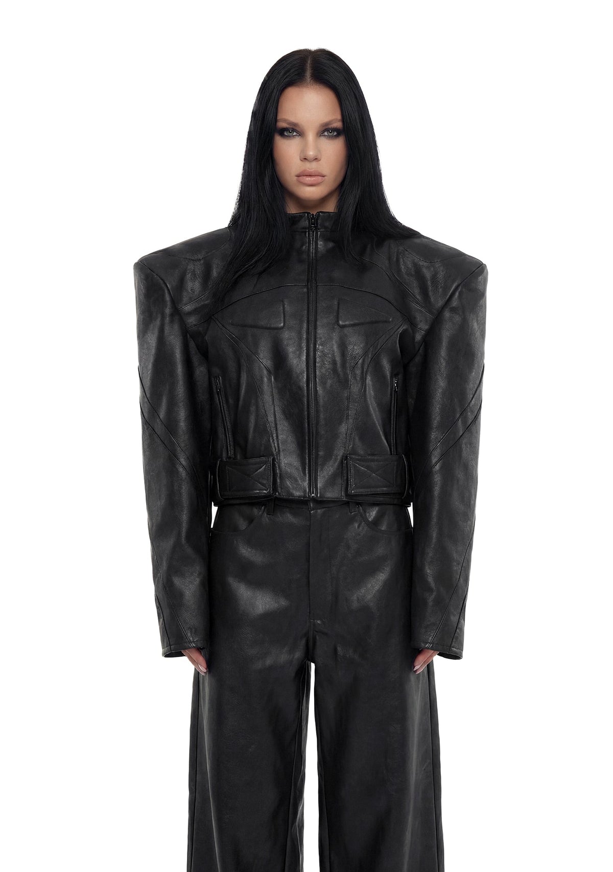 Power Shoulder Moto Jacket - Black
