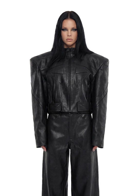 Power Shoulder Moto Jacket - Black