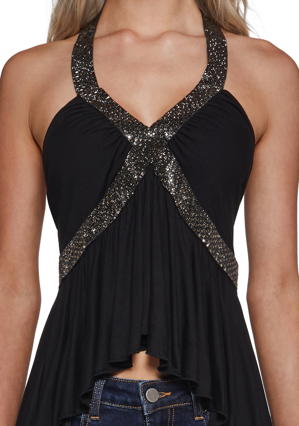 Scene Stealer Embellished Halter Top - Black