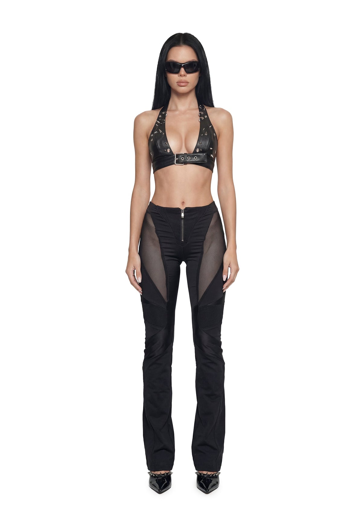 Moto Denim Mesh Pants - Black