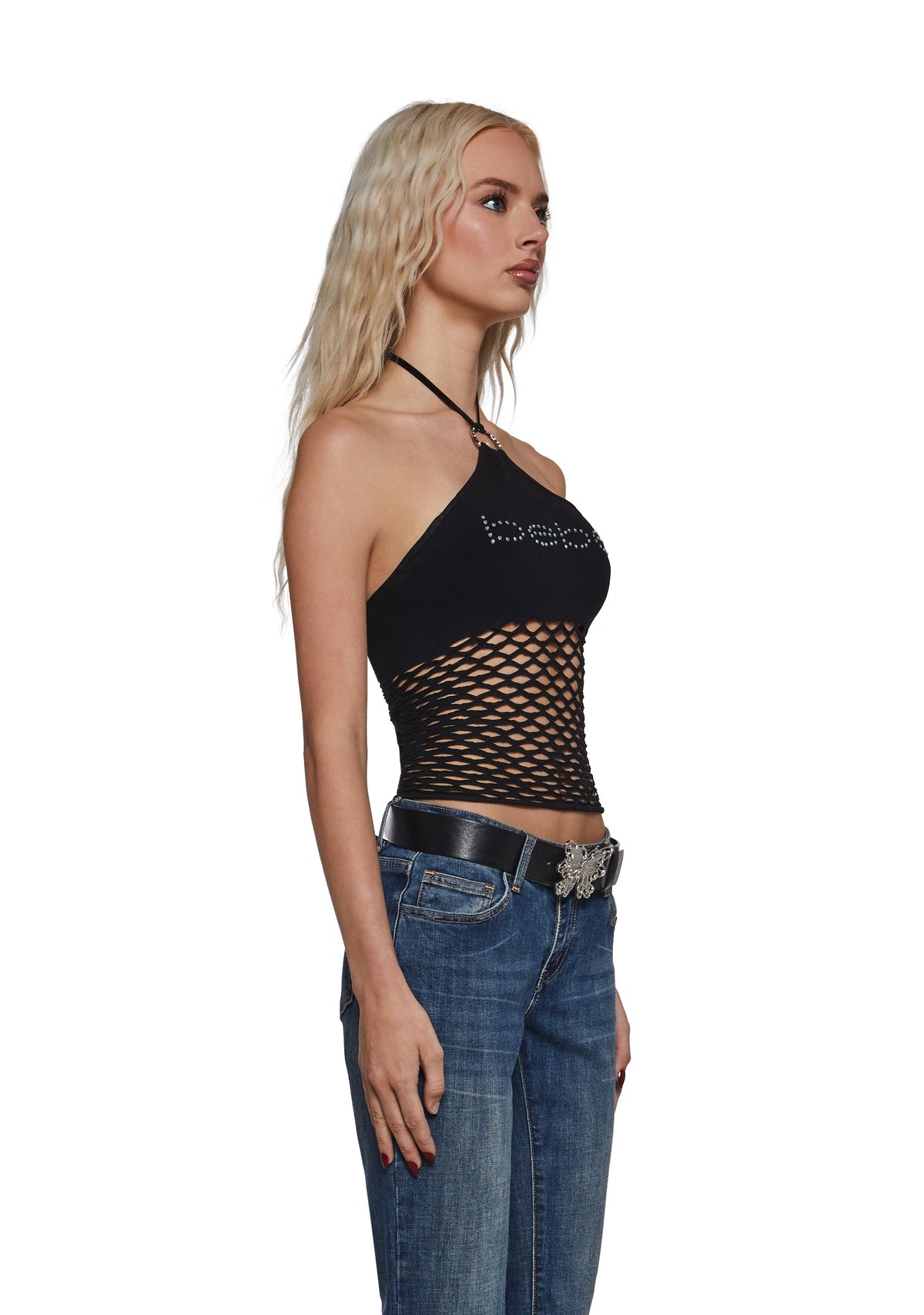 Fishnet Halter Top - Black
