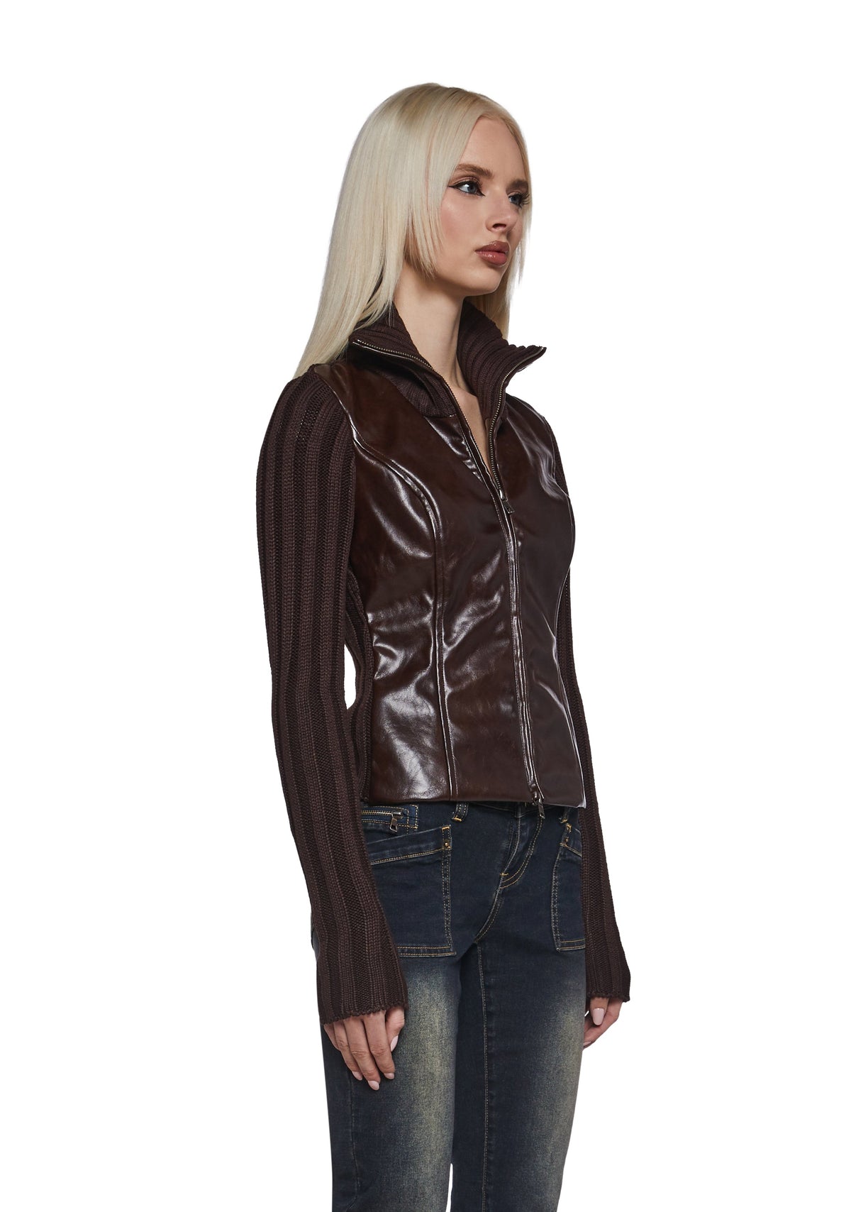 Tara Vegan Leather Knit Sweater