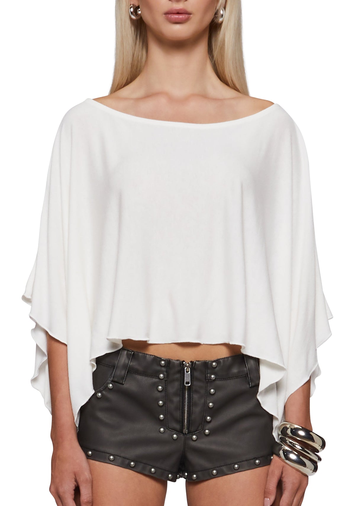Leah Off The Shoulder Knit Poncho - Ivory