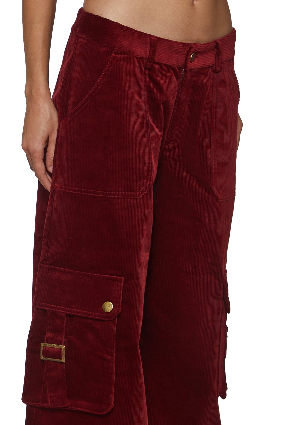 Cherry Corduroy Low Waisted Cargo Pants