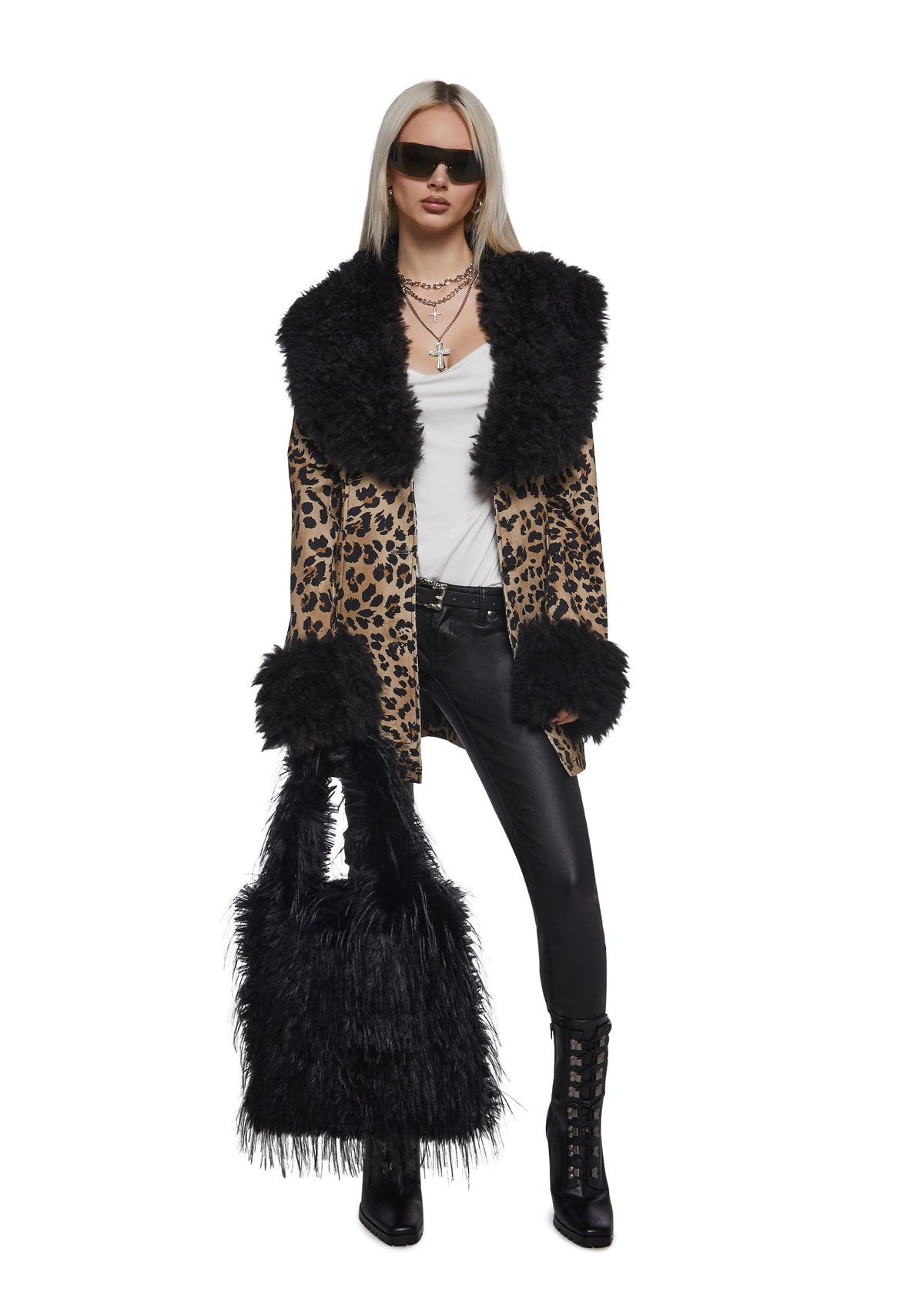 Star Dream Faux Fur Shoulder Bag - Black