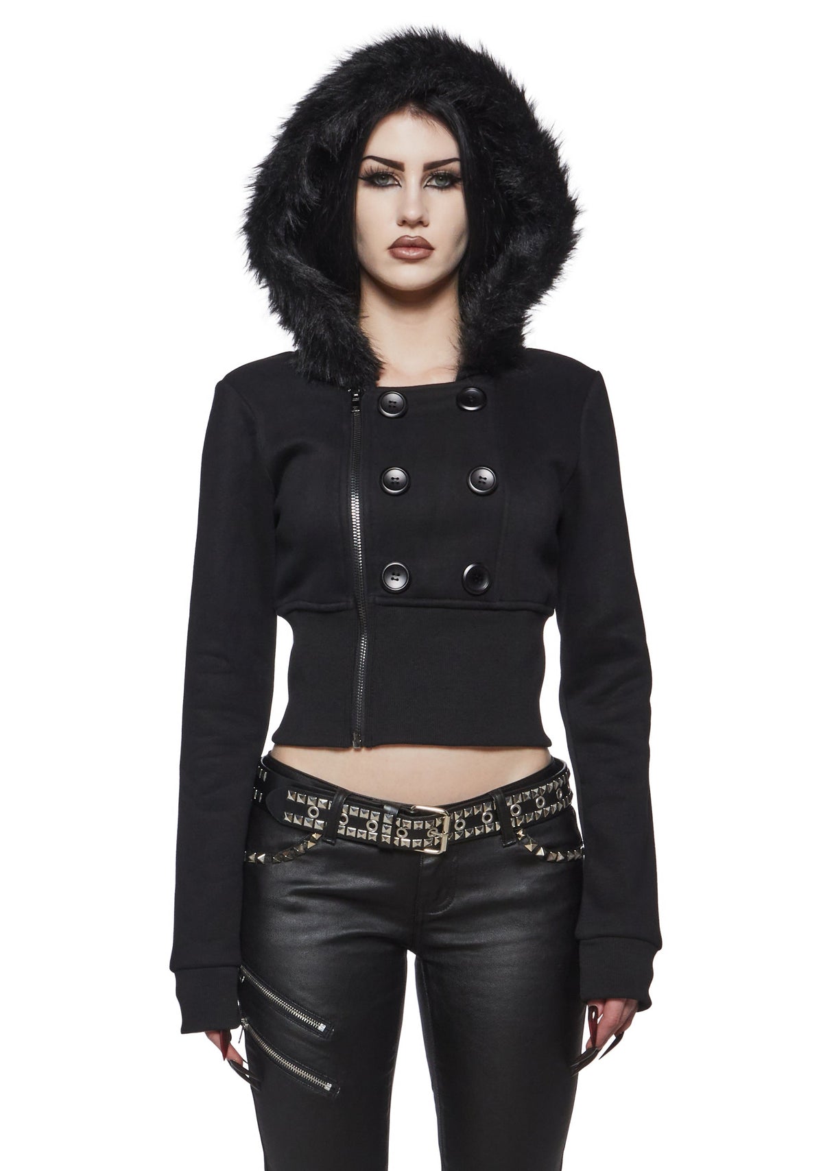 Afterhours Cropped Faux Fur Hood Fleece Jacket