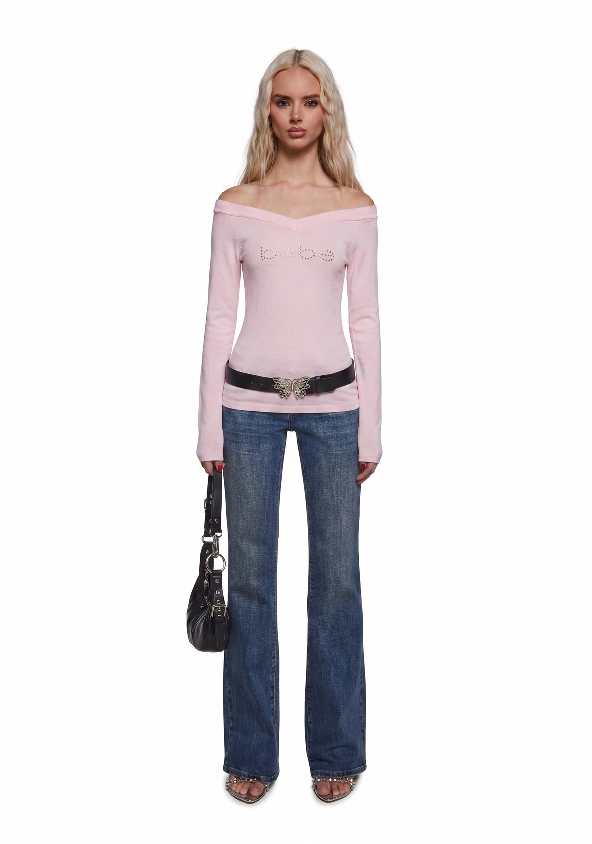 Logo Off The Shoulder Top - Pink
