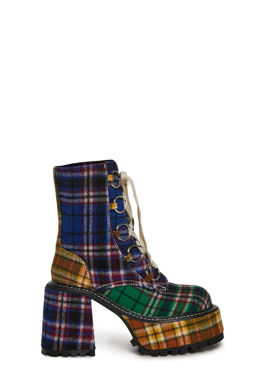 Academy Punk Plaid Platform Boots - Blue