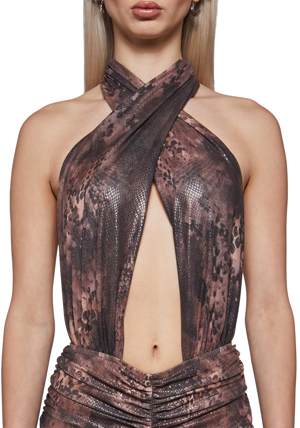 Siren Snake Skin Plunging Halter Romper