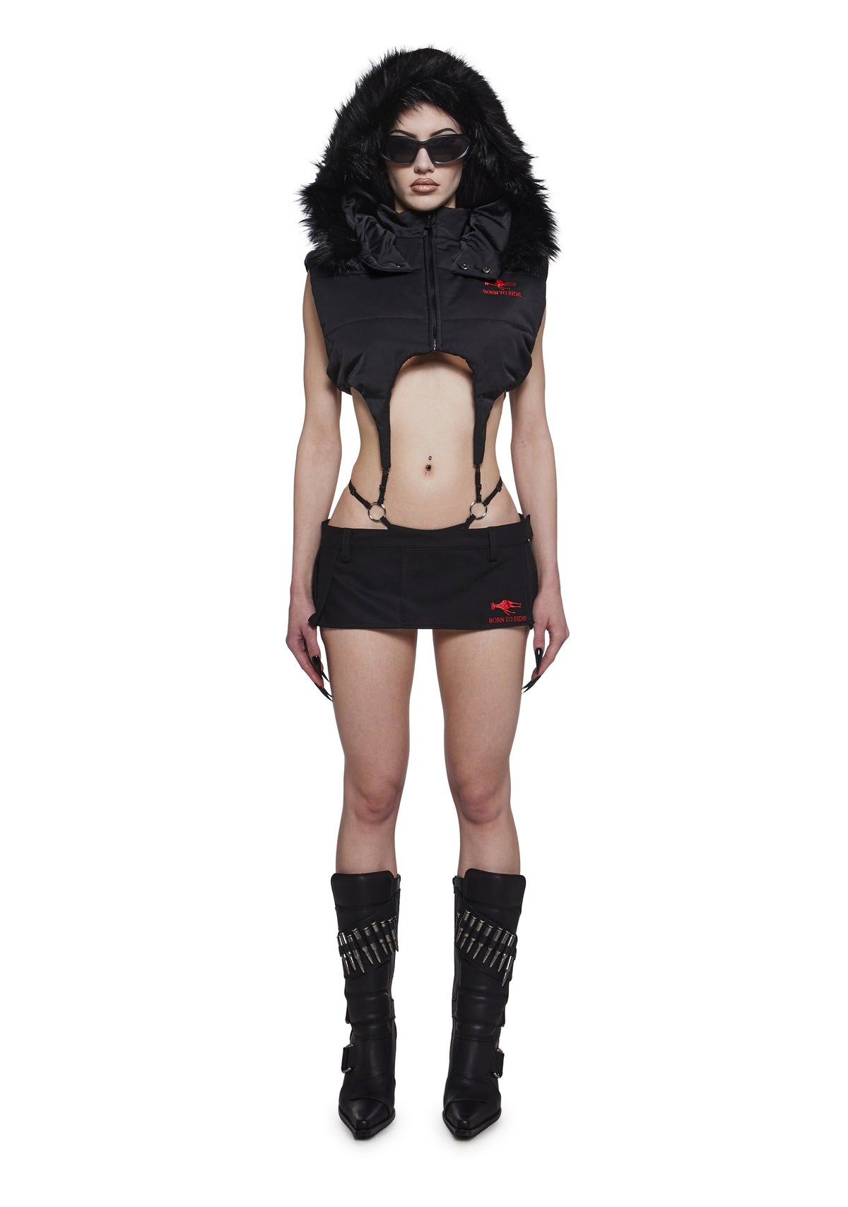 Born To Ride Pleated Ultra Mini Skirt - Black