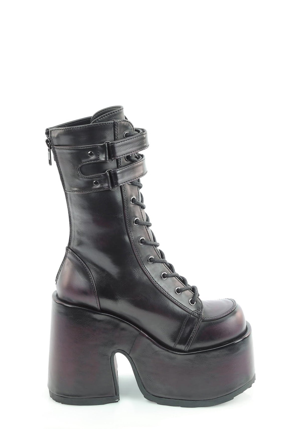 Camel-250 Lace Up Mid Calf Platform Boots - Red