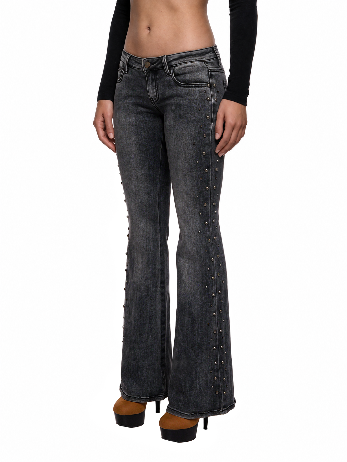 Mazzy Studded Low Rise Flare Jeans