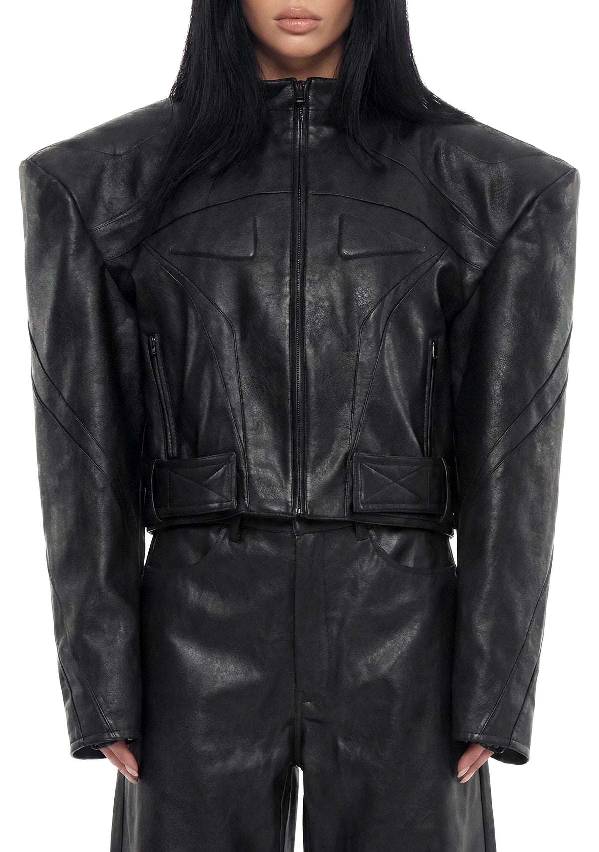 Power Shoulder Moto Jacket - Black