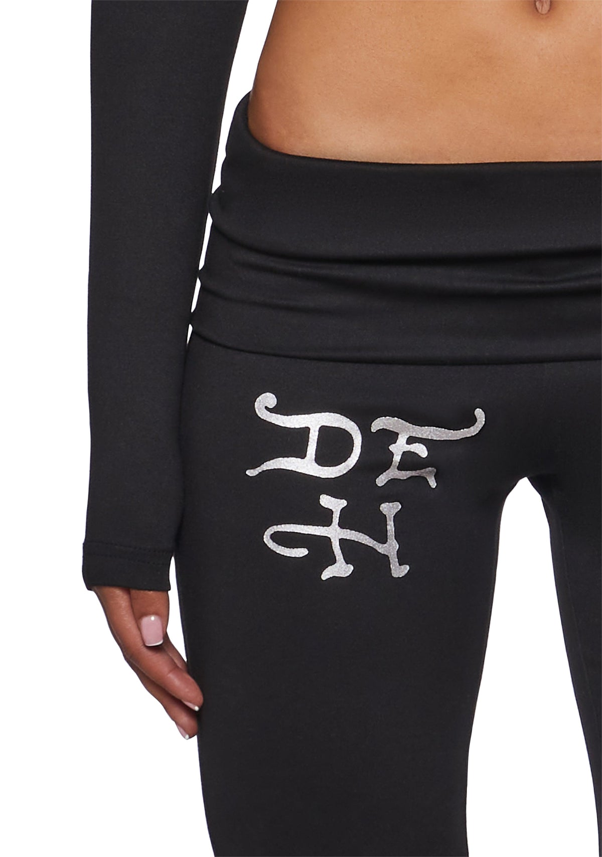 Panther Snake Fold Over Yoga Pant - Black