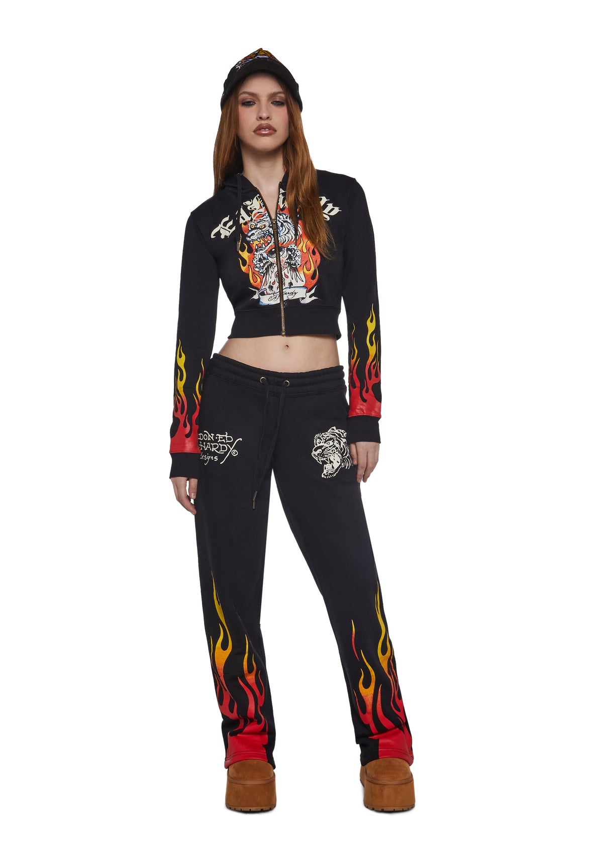 Tiger Flame Crop Zip Hoodie