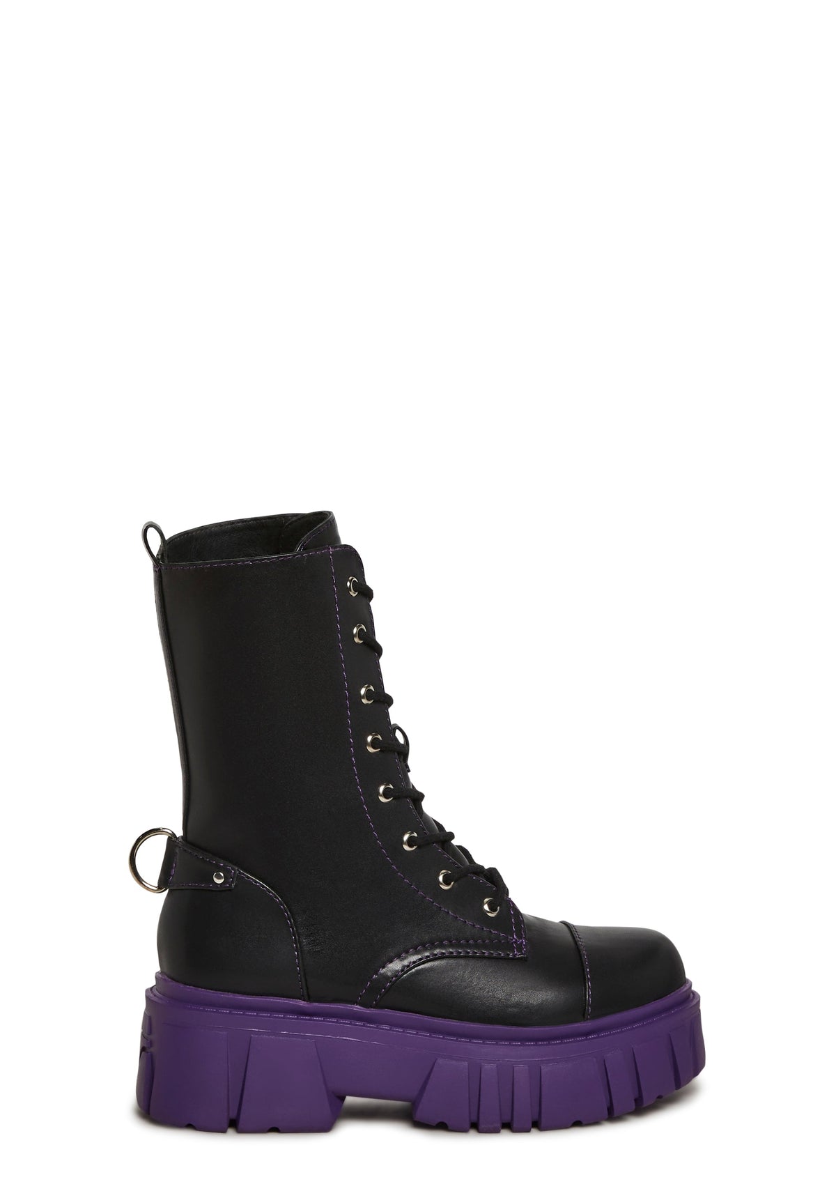 Devil Games Mismatch Combat Boots - Plum