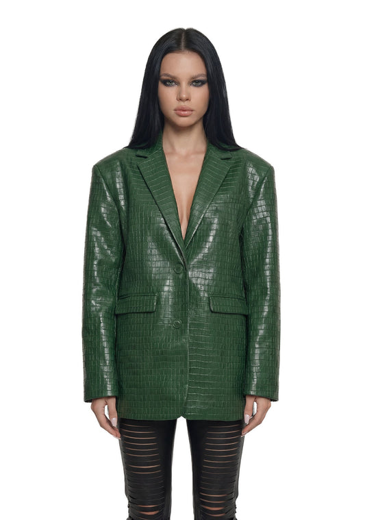 Leather Oversize Blazer - Green