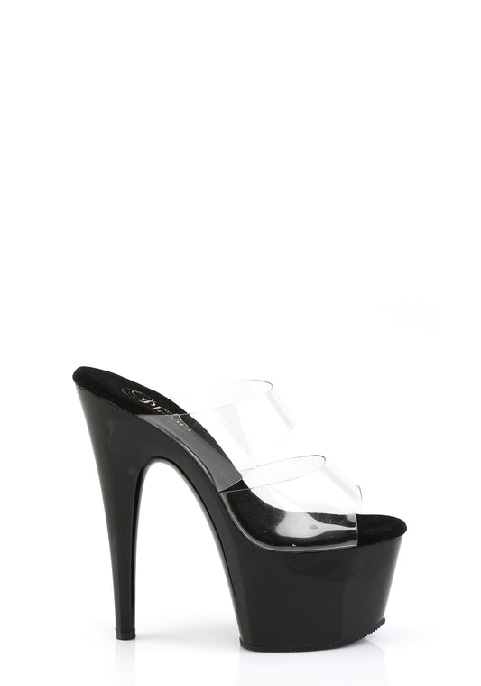 Adore-702 Platform Two-Band Straps Slides-Clear-Black