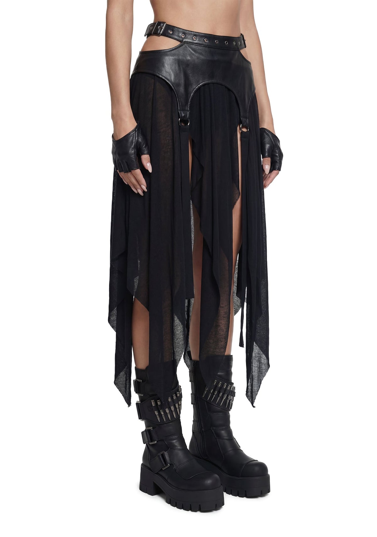 Siren Garter Belted Midi Skirt - Black