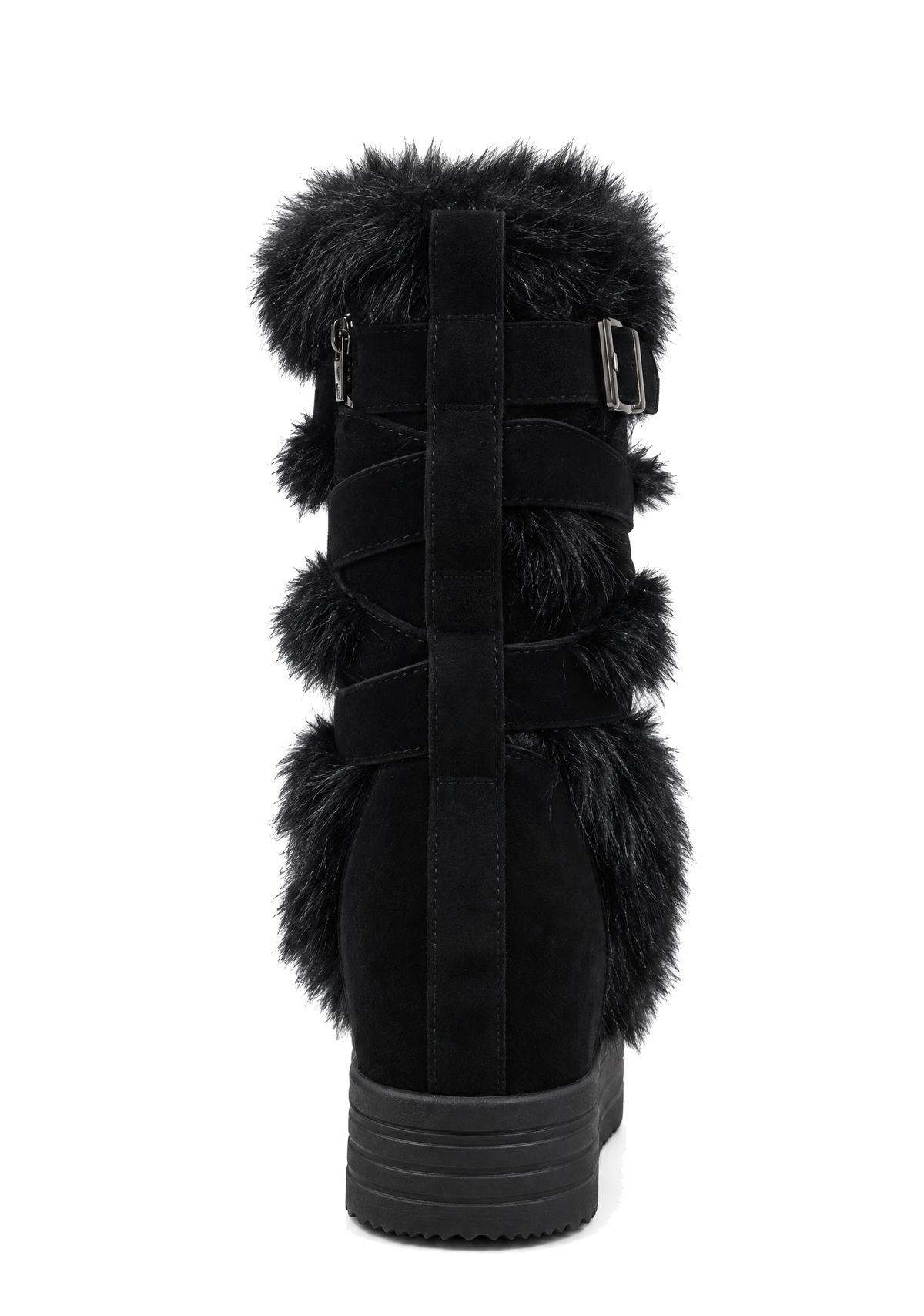 Siren Fur Wedge Ankle Boot - Black