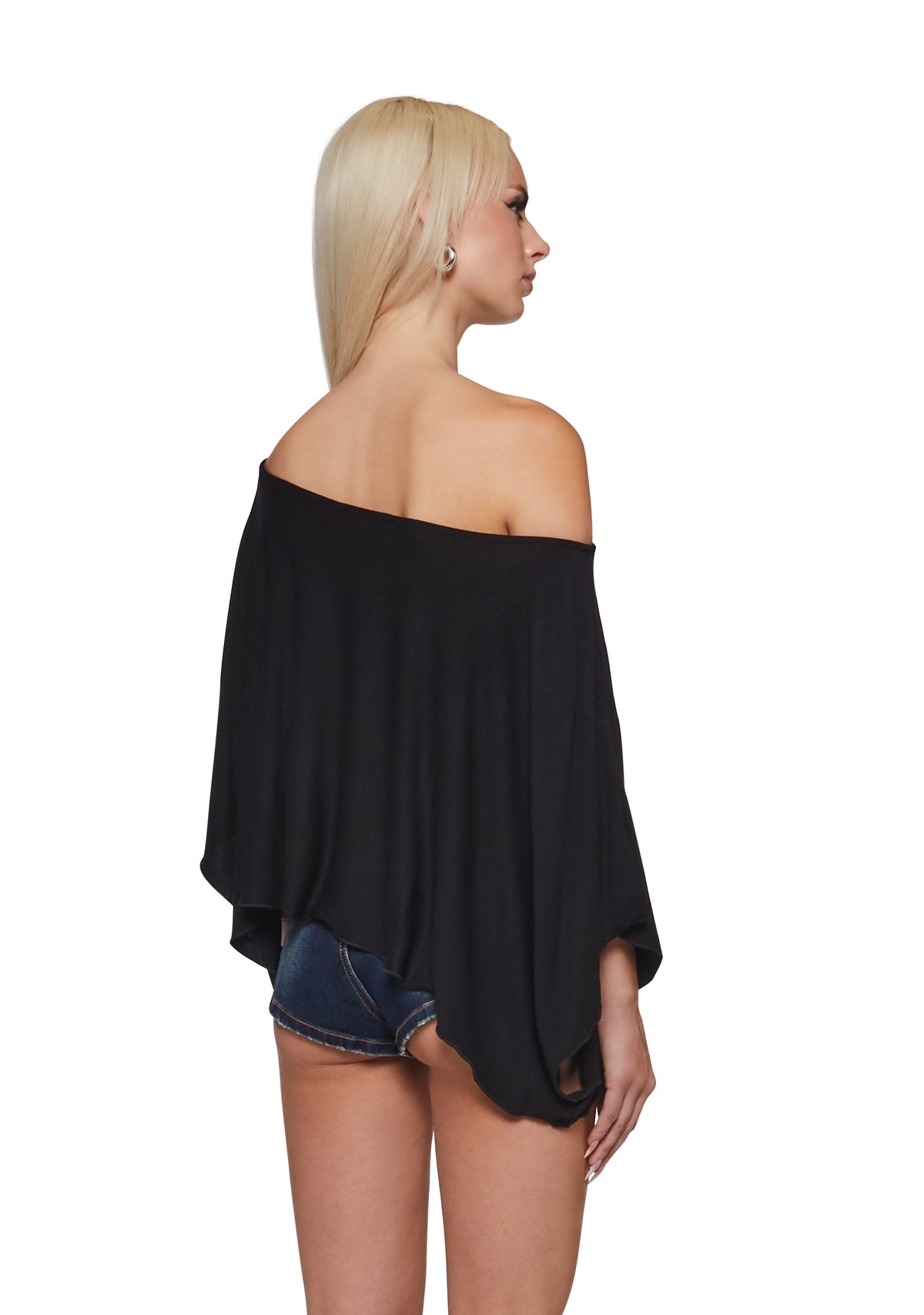 Leah Off The Shoulder Knit Poncho - Black