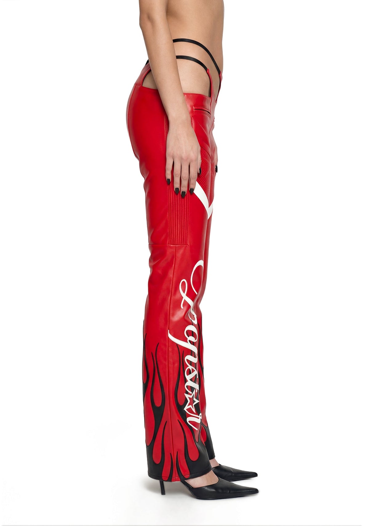 Hollywood Asymmetrical Moto Trousers - Red