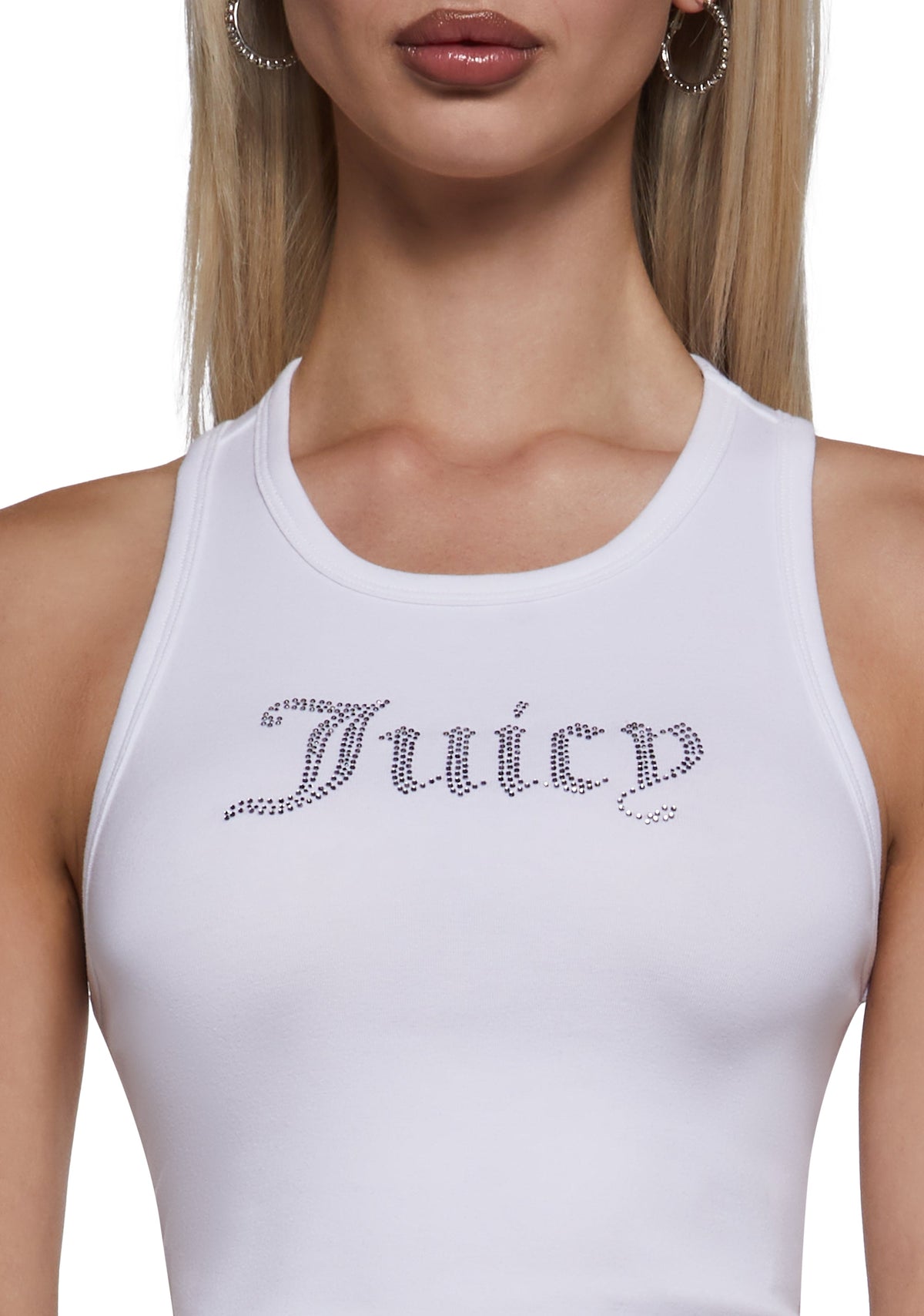 Bling High Neck Seamless Crop Tank - White