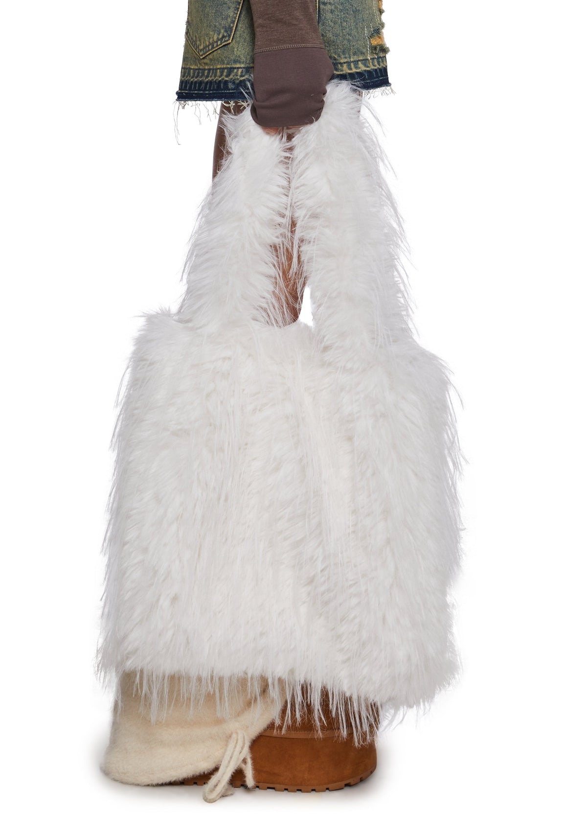 Star Dream Faux Fur Shoulder Bag - White