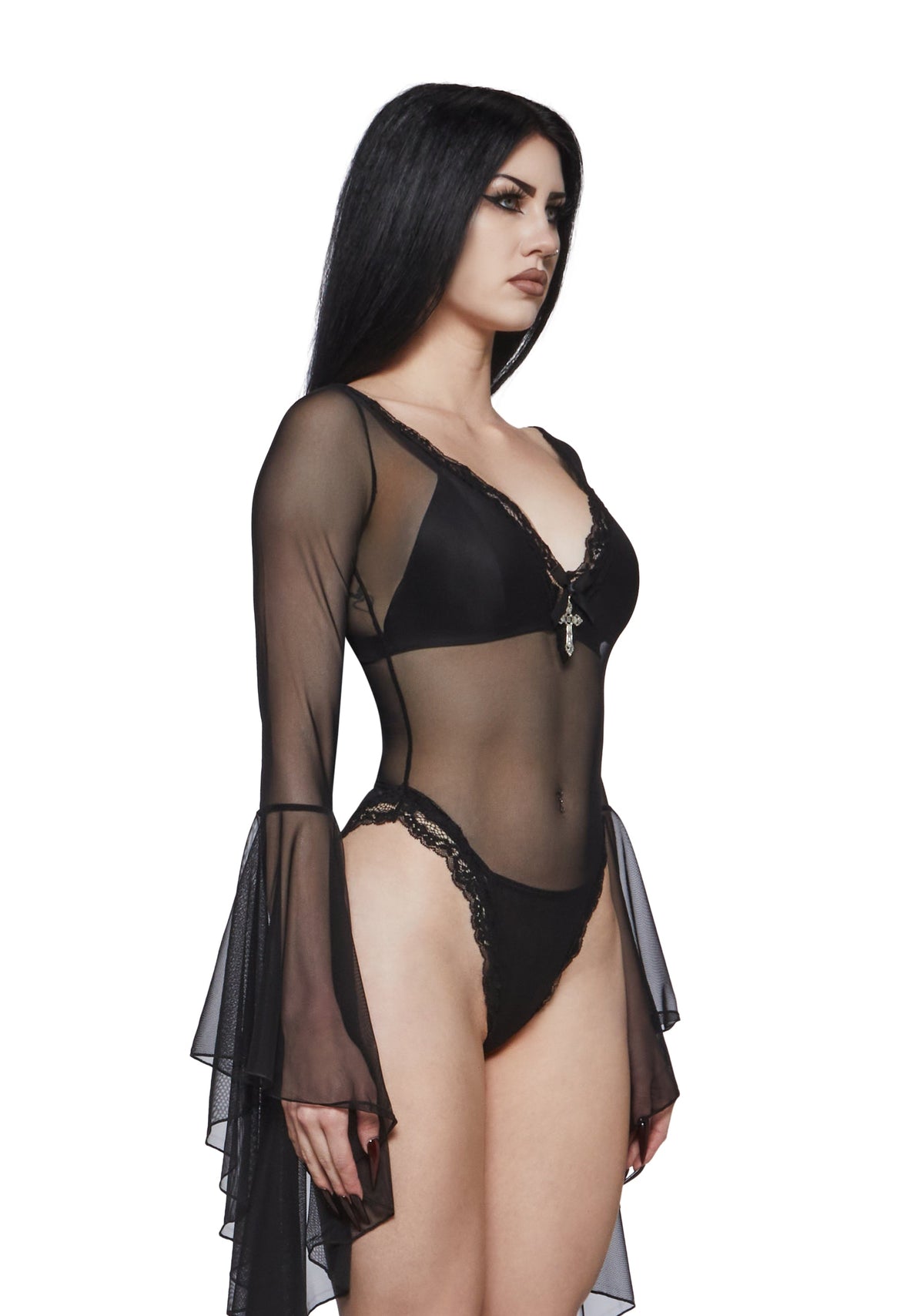 Rochelle Mesh Bell Sleeve Bodysuit