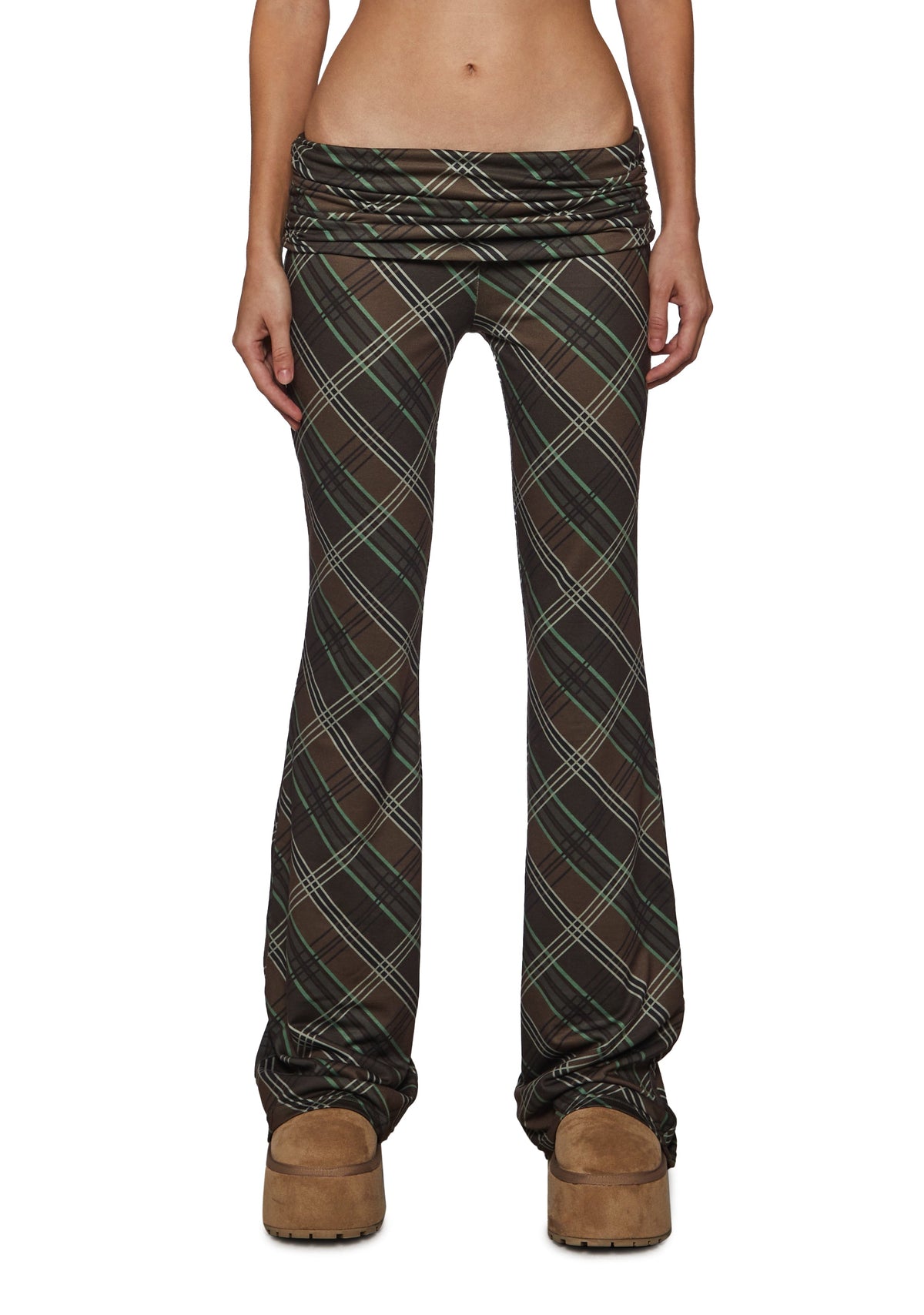 Sable Plaid Fold Over Flare Yoga Pants