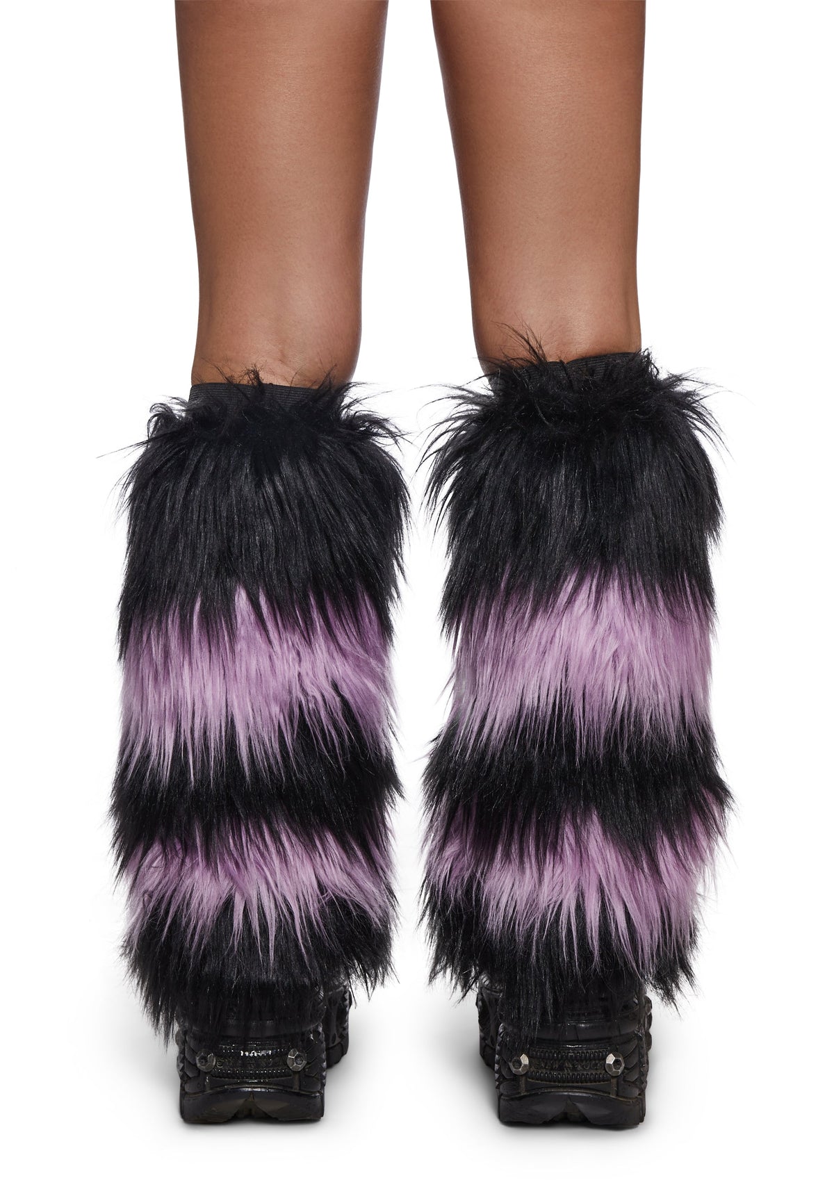 Midnight Amethyst Striped Fur Leg Warmers