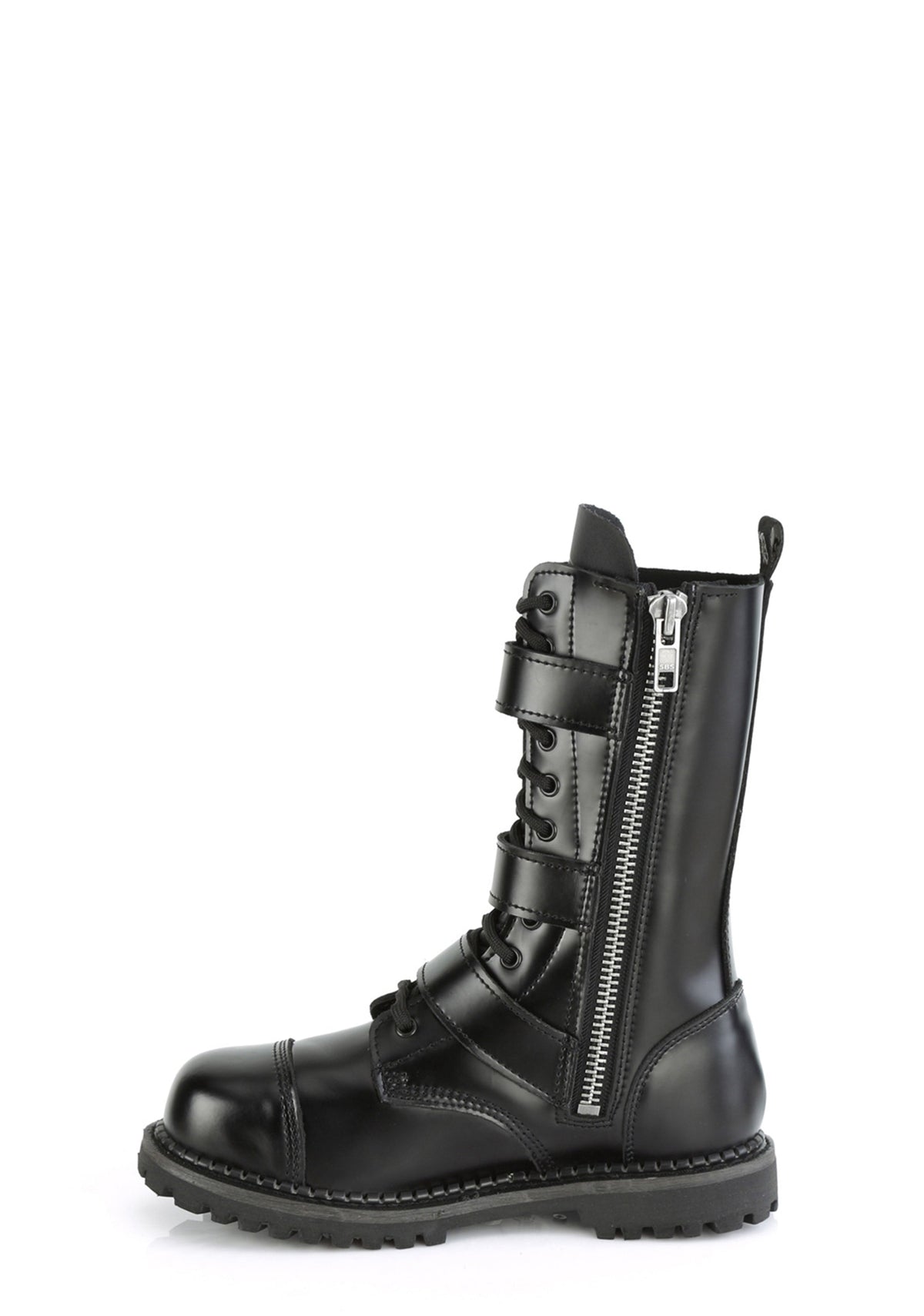 Riot-12BK Buckle Mid Calf Combat Boots
