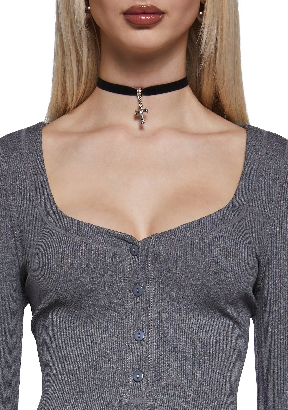 Hearts Linked Henley Dress - Gray