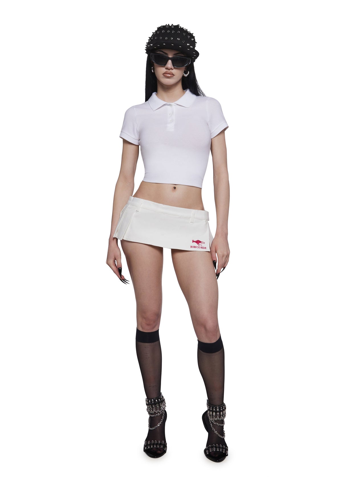 Born To Ride Pleated Ultra Mini Skirt - White