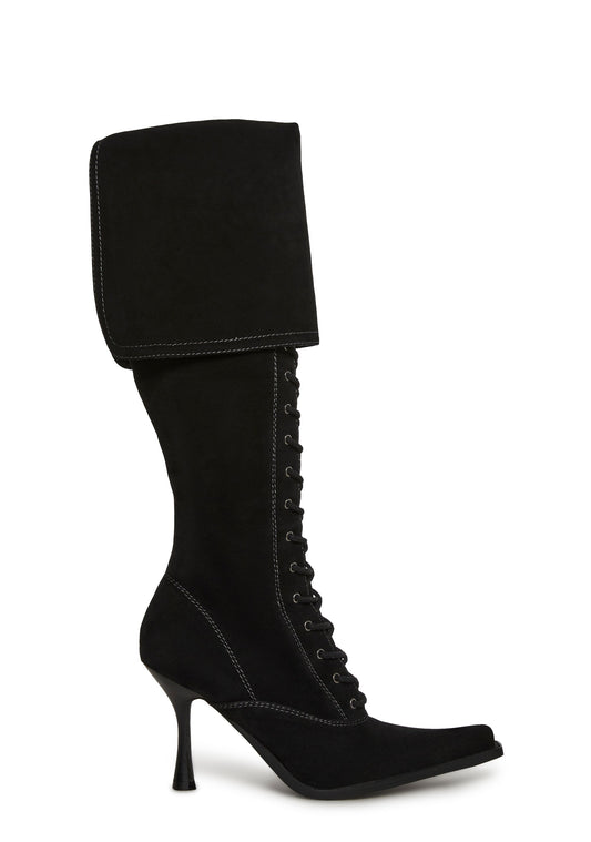 Victorian Cuff Knee High Boot - Black