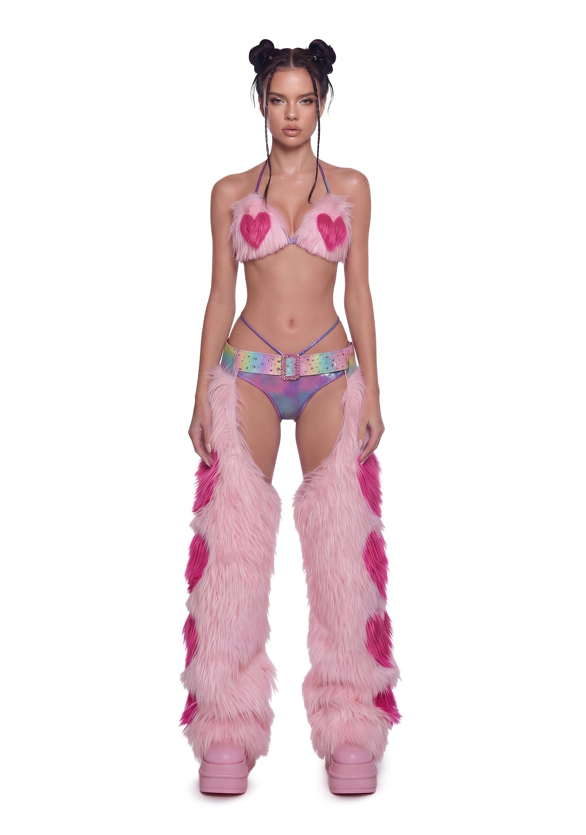 Faux Fur Heart Chaps - Pink