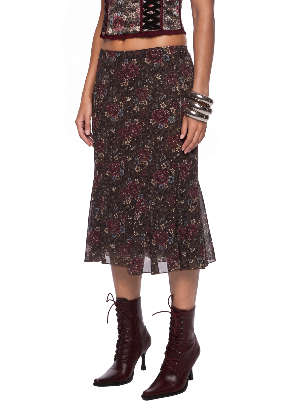 Leopard Garden Godet Midi Skirt
