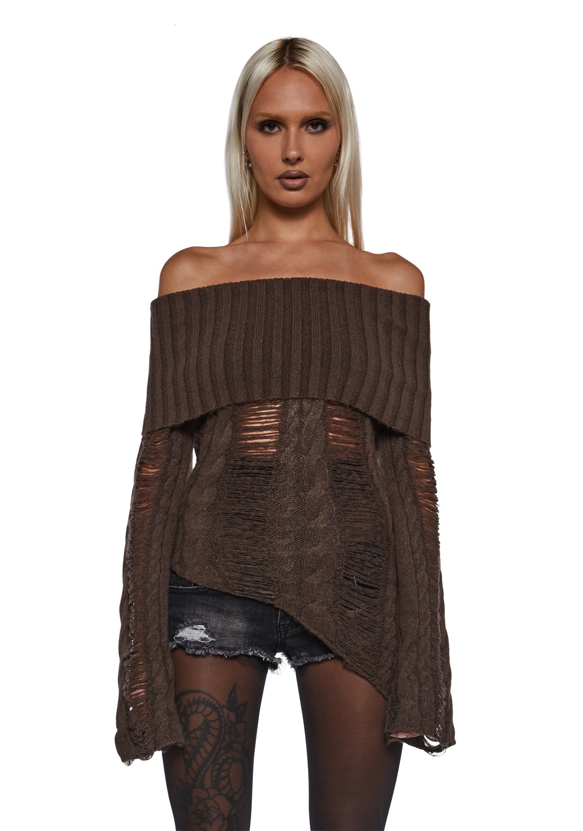 Ego Distressed Off The Shoulder Sweater